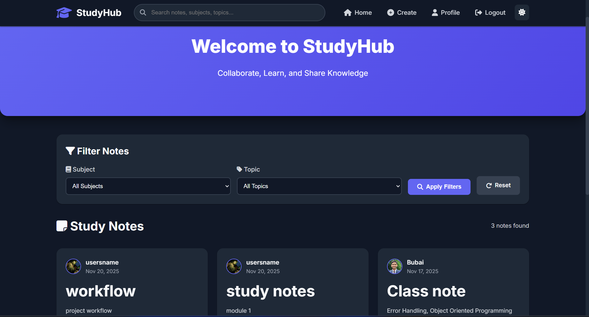 StudyHub Preview